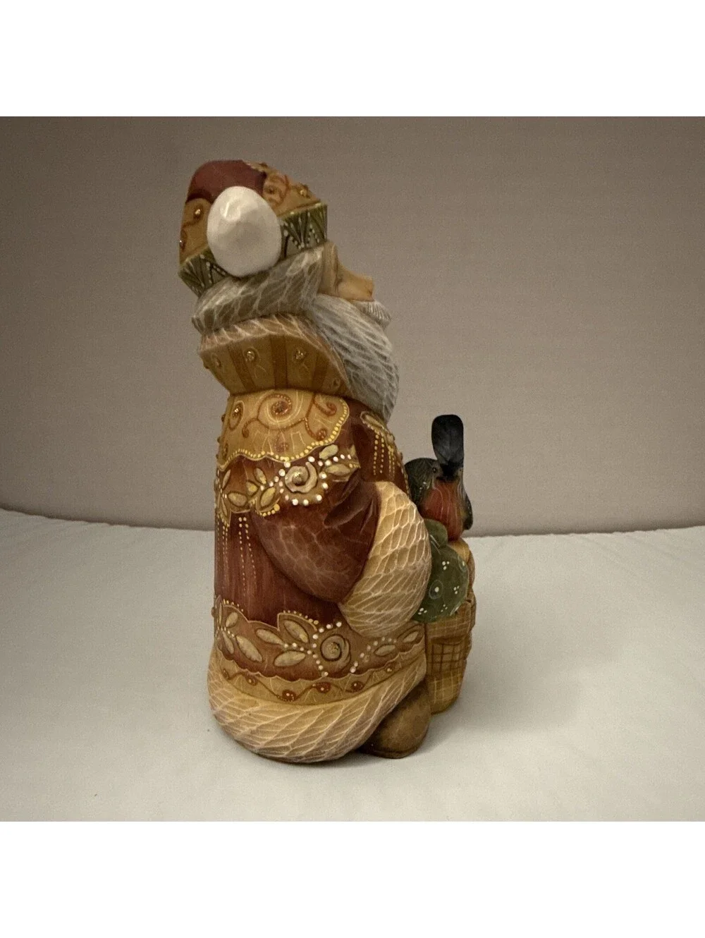 G. DeBrekht Bird Keeper Santa Figurine, Gift Giver Series, Ltd Ed 2003 Wood